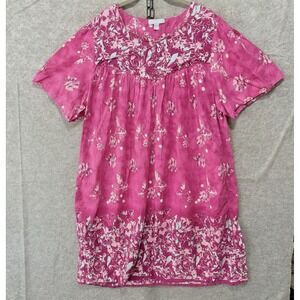 Only Necessities MuuMuu House Dress Sz 4X Dark Pink Floral Birds Pockets
